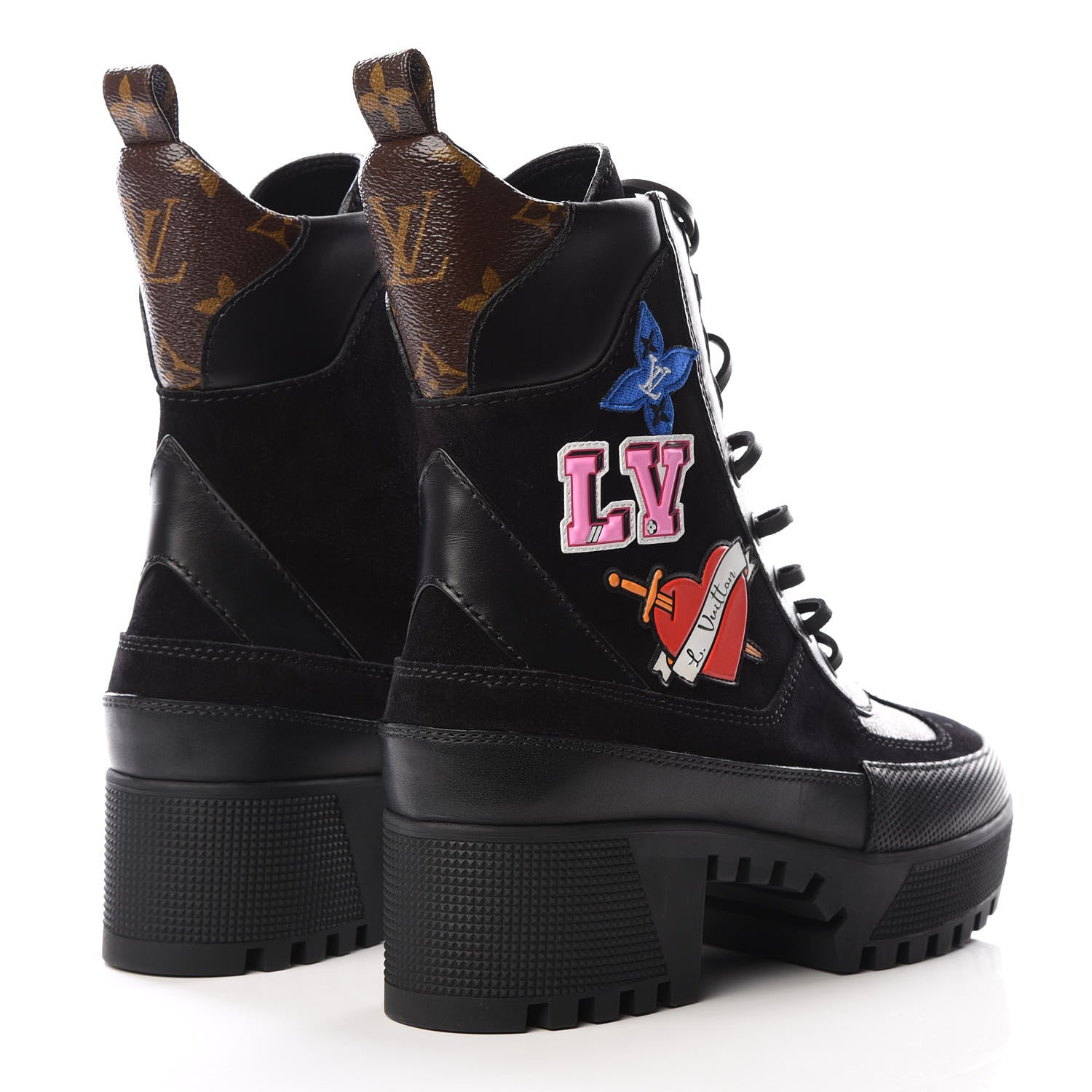 Louis Vuitton Suede Calfskin Monogram LV Black Heart Laureate Platform Desert Boots 37 Black 4 of 8