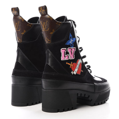 Louis Vuitton Suede Calfskin Monogram LV Black Heart Laureate Platform Desert Boots 37 Black 4 of 8