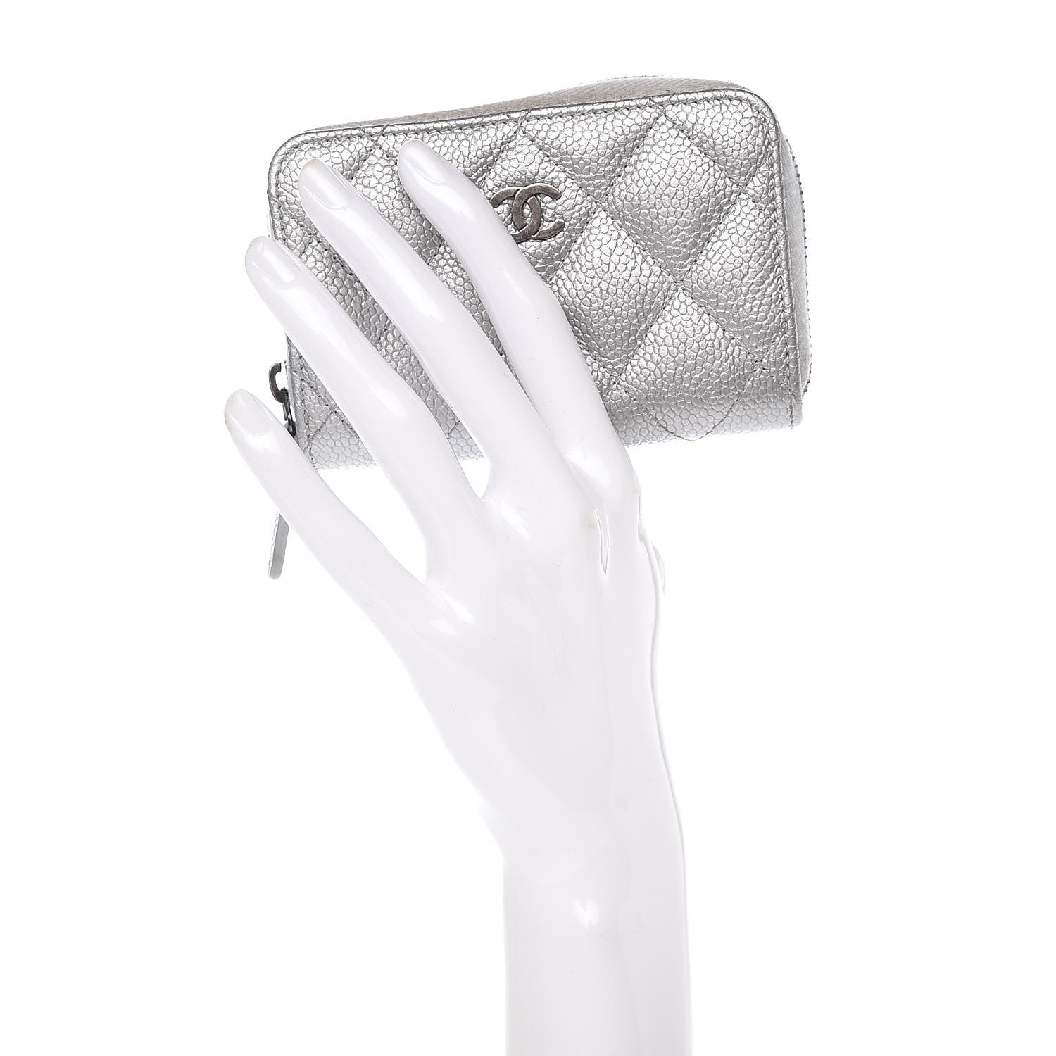 Chanel Metallic Caviar Quilted Zip Coin Purse Grey 2 of 11