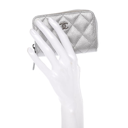 Chanel Metallic Caviar Quilted Zip Coin Purse Grey 2 of 11