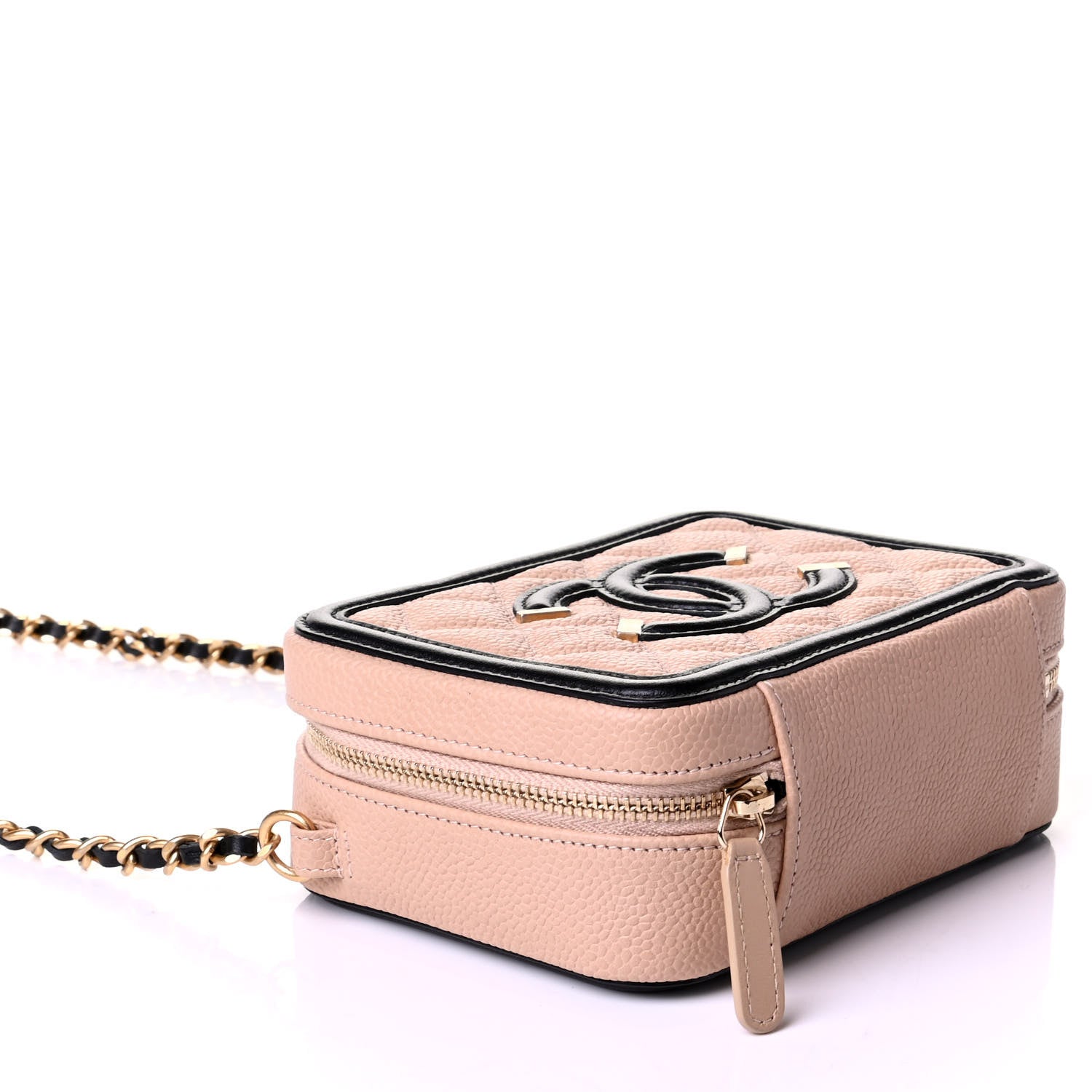 Chanel Caviar Quilted CC Filigree Vanity Clutch With Chain Beige Black 4 of 5