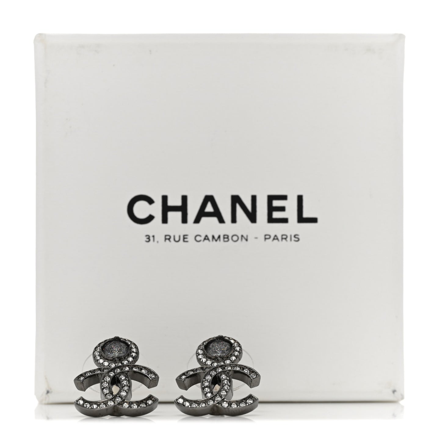 Ruthenium Crystal CC Drop Earrings Silver Grey