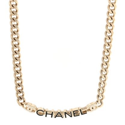 Chanel Enamel Metal Logo Choker Necklace Gold White Black 1 of 4