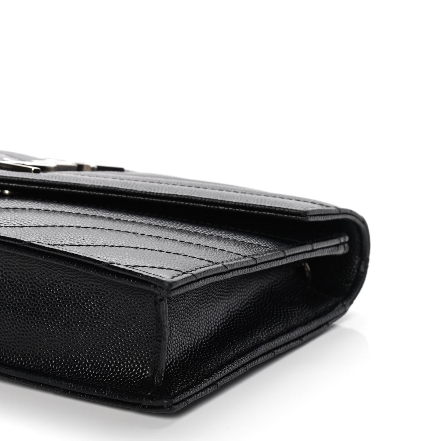Grain De Poudre Matelasse Chevron Monogram Envelope Chain Wallet Black