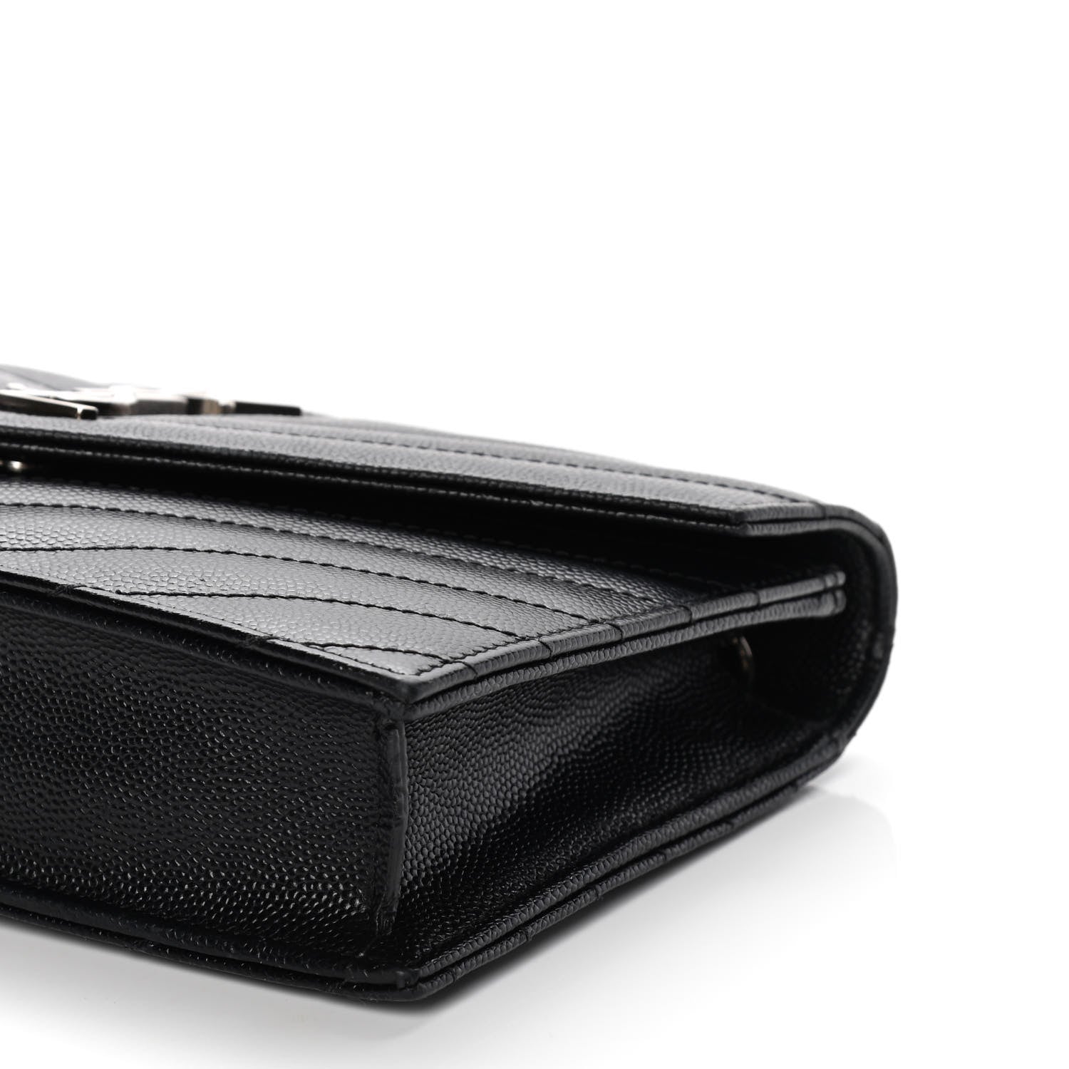 Saint Laurent Grain De Poudre Matelasse Chevron Monogram Envelope Chain Wallet Black 9 of 12