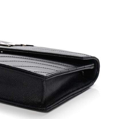 Saint Laurent Grain De Poudre Matelasse Chevron Monogram Envelope Chain Wallet Black 9 of 12