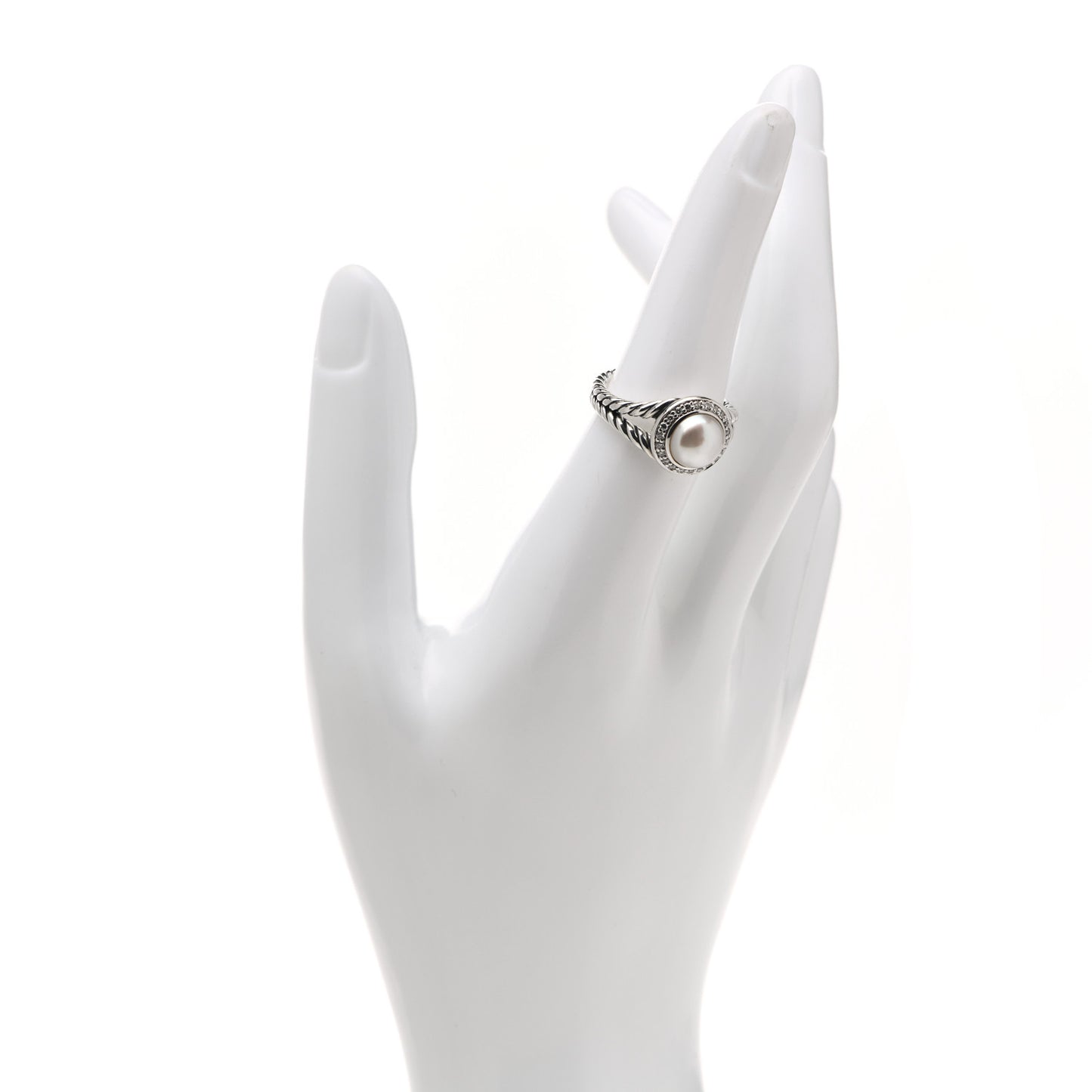 Sterling Silver Diamond Pearl 8mm Petite Cerise Ring 54 7