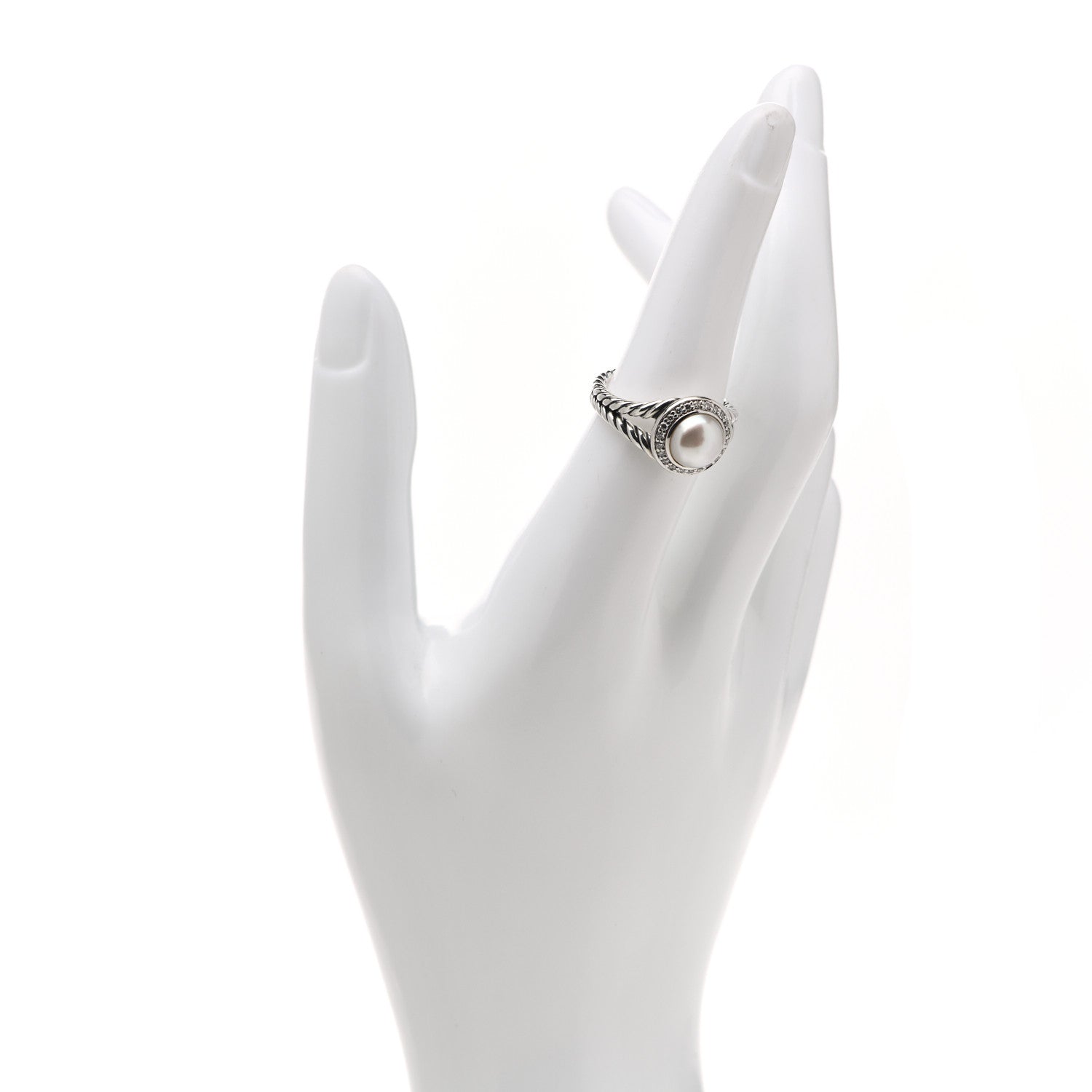 David Yurman Sterling Silver Diamond Pearl 8mm Petite Cerise Ring 54 7 2 of 5