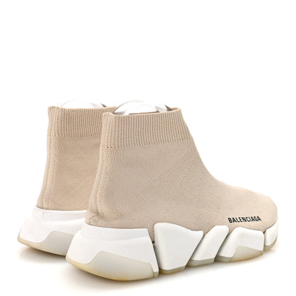 Balenciaga Ribbed Knit Womens Speed 2.0 Transparent Sole Sneakers 37 Light Beige White 5 of 9