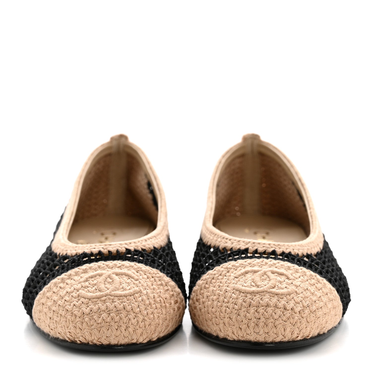 Chanel Raffia Cap Toe Ballerina Flats 37 Black Beige 3 of 9