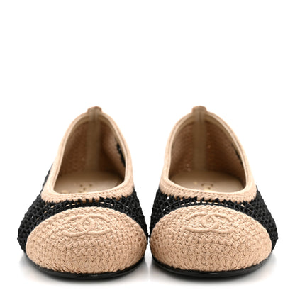 Chanel Raffia Cap Toe Ballerina Flats 37 Black Beige 3 of 9