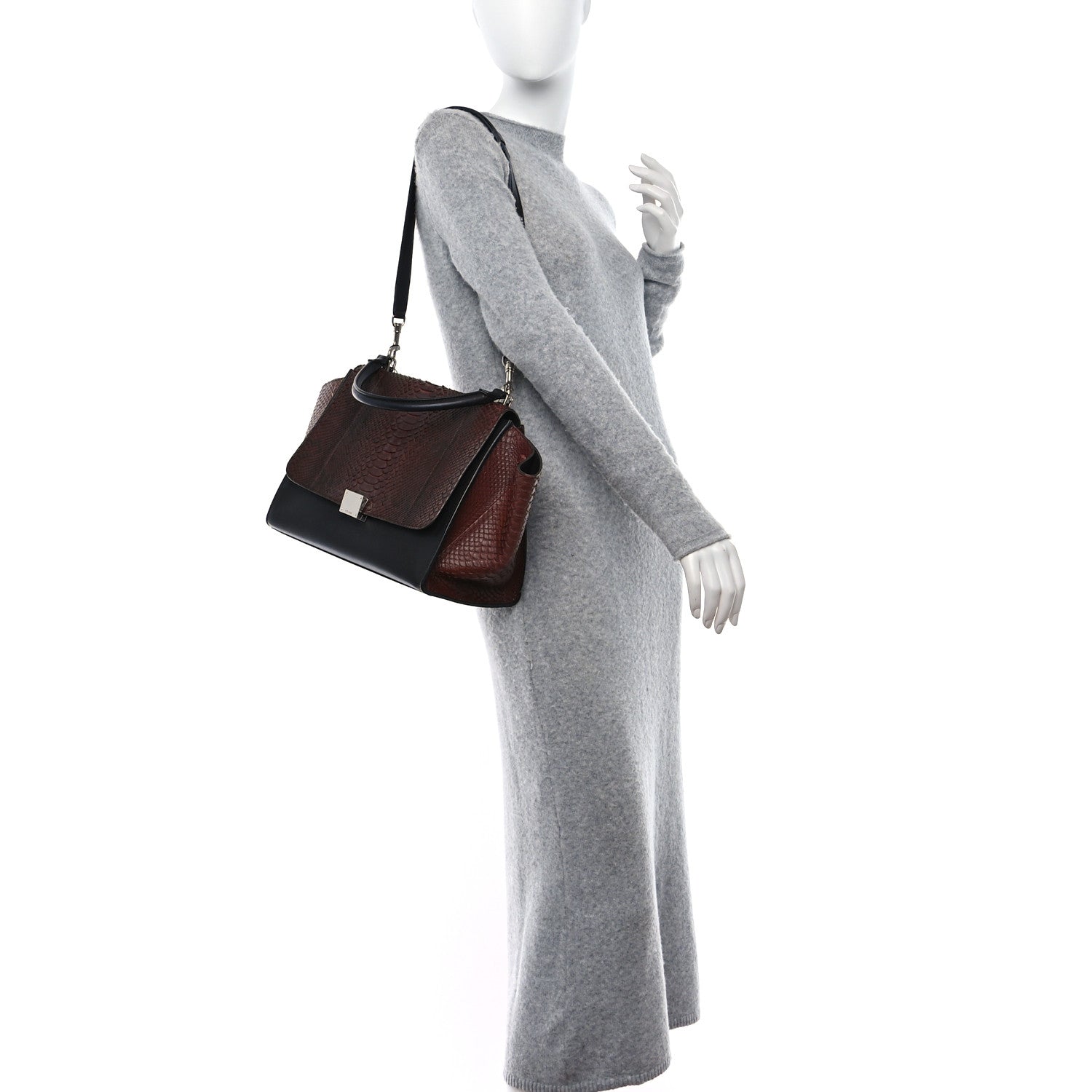 Celine Snakeskin Calfskin Large Trapeze Black Red 2 of 13