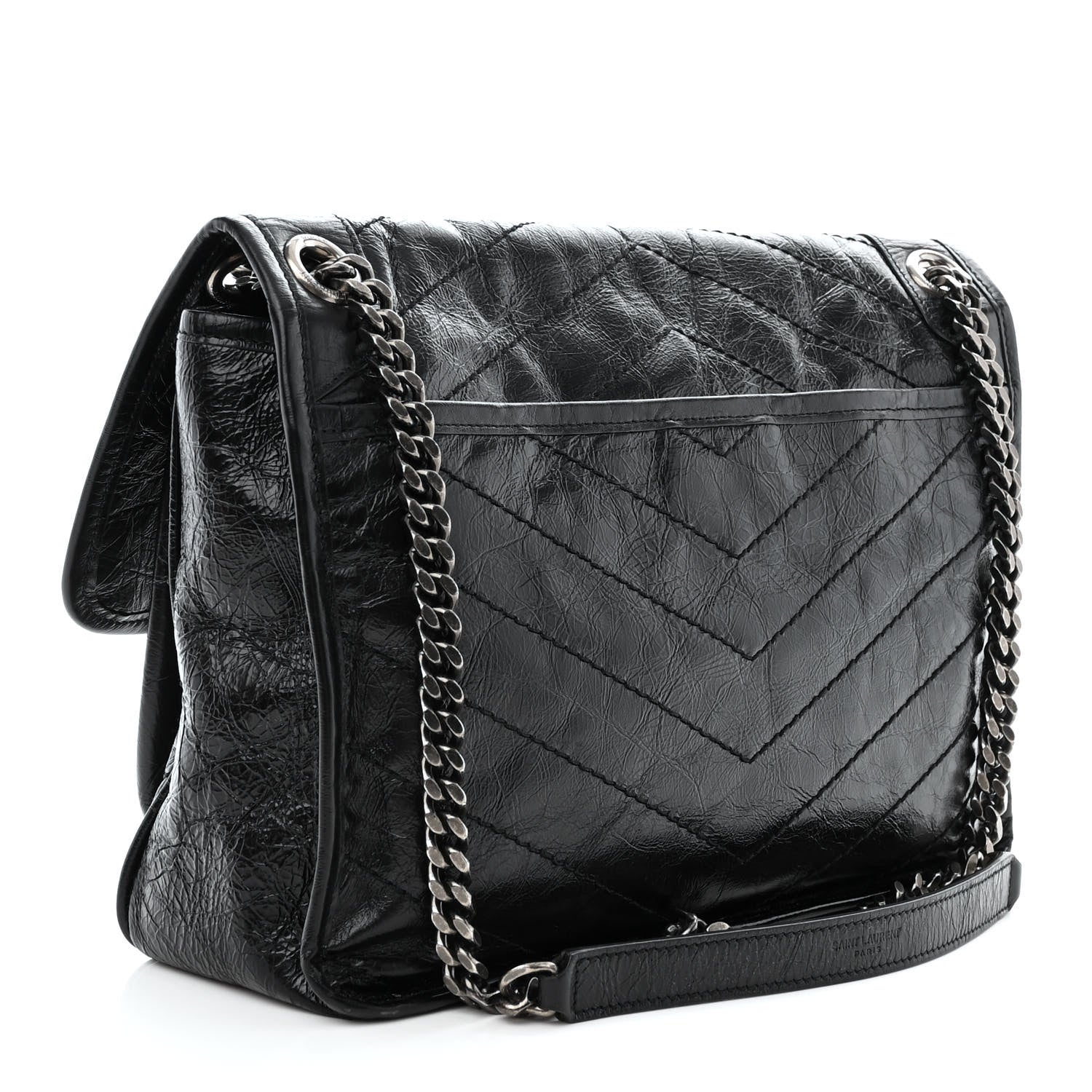 Saint Laurent Crinkled Calfskin Matelasse Monogram Medium Niki Chain Satchel Black 3 of 10