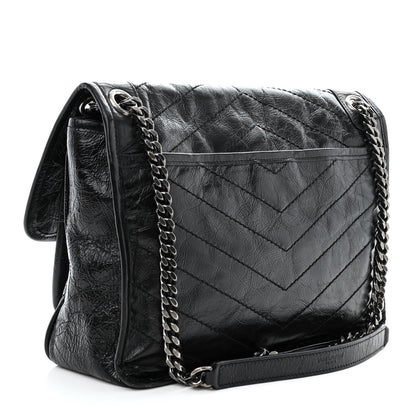 Saint Laurent Crinkled Calfskin Matelasse Monogram Medium Niki Chain Satchel Black 3 of 10