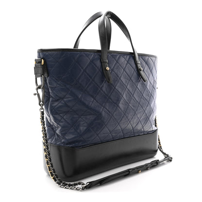 Chanel Aged Calfskin Quilted Large Gabrielle Shopping Tote Navy Black 3 of 13