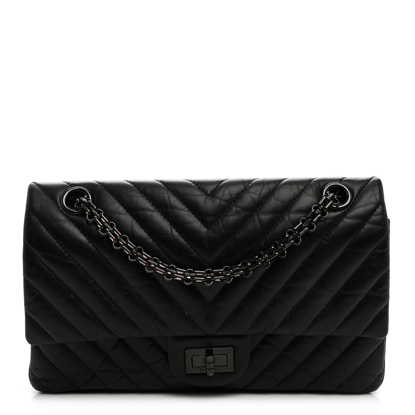 Aged Calfskin Chevron Quilted 2.55 Reissue 225 Flap So Black