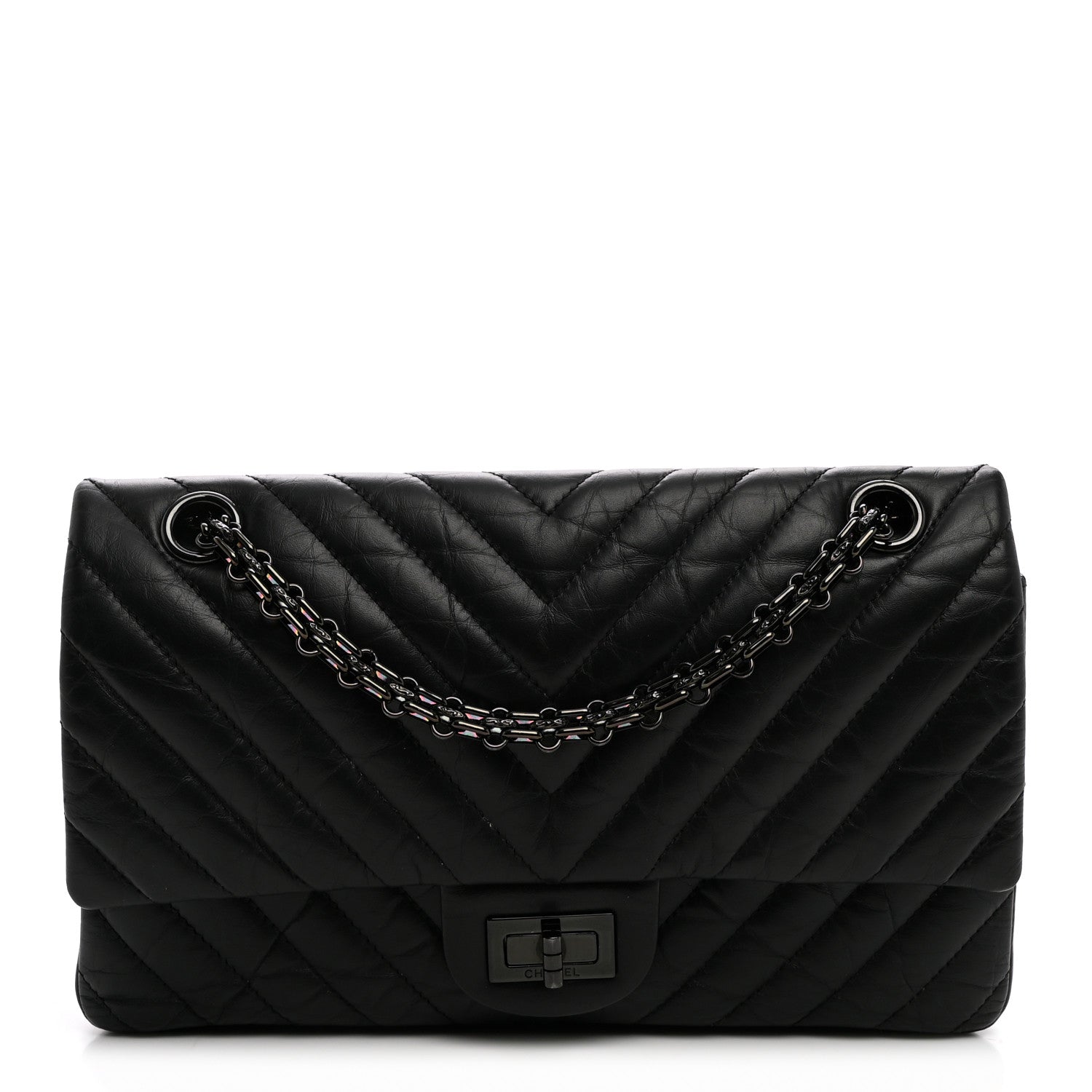 Chanel Aged Calfskin Chevron Quilted 2.55 Reissue 225 Flap So Black 1 of 10
