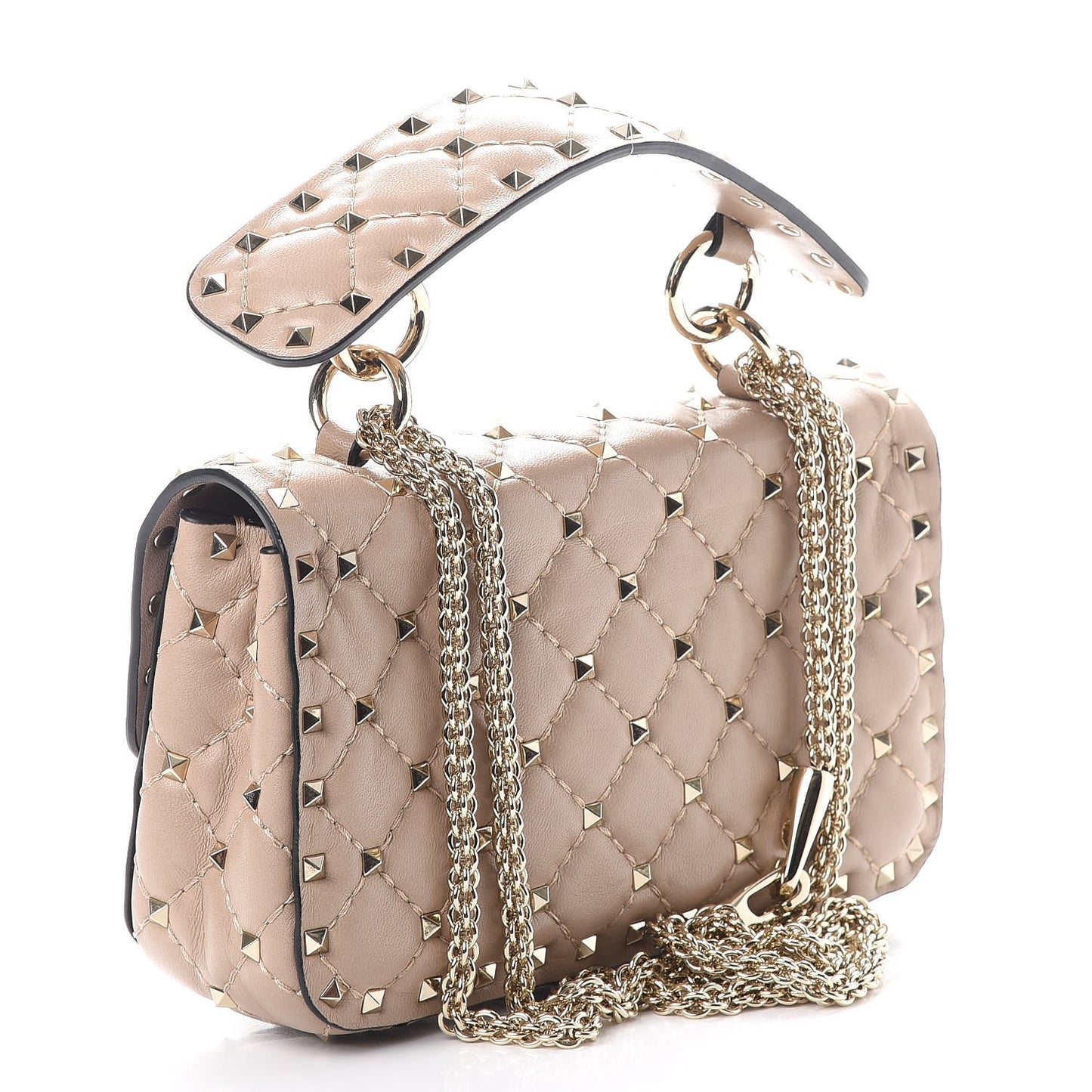 Nappa Small Rockstud Spike Shoulder Bag Poudre