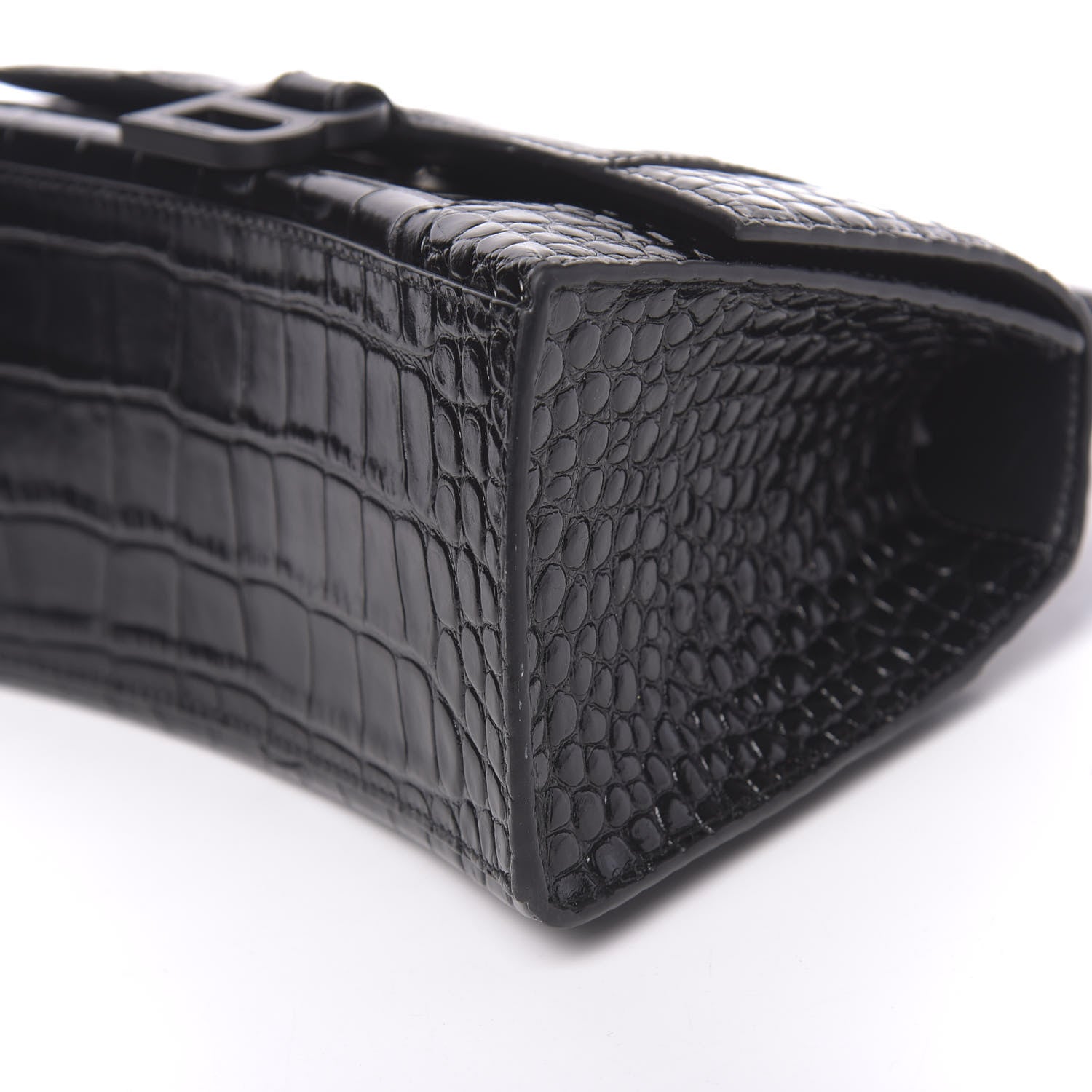Balenciaga Shiny Calfskin Monochrome Crocodile Embossed Small Hourglass Top Handle Bag Black 8 of 9