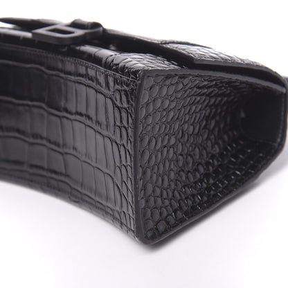 Balenciaga Shiny Calfskin Monochrome Crocodile Embossed Small Hourglass Top Handle Bag Black 8 of 9