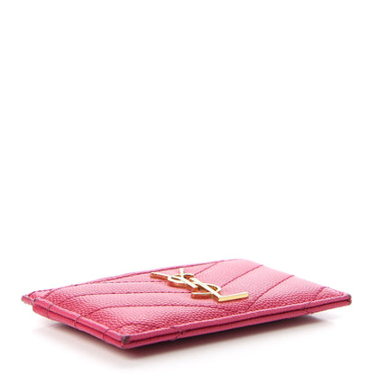 Saint Laurent Grain De Poudre Matelasse Chevron Monogram Credit Card Case Fresh Fuxia 4 of 9
