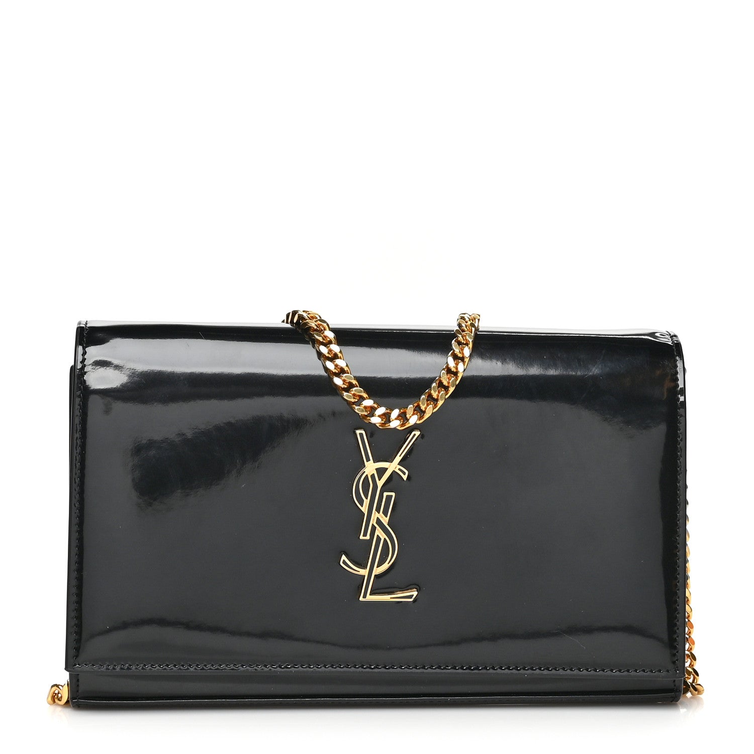 Saint Laurent Patent Calfskin Monogram Kate Wallet On Chain Black 1 of 6