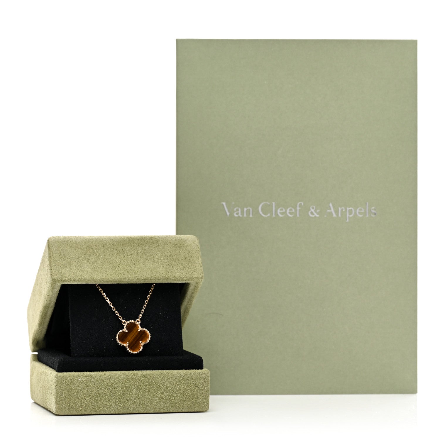 Van Cleef & Arpels 18K Yellow Gold Tiger Eye Vintage Alhambra Pendant Necklace 6 of 6