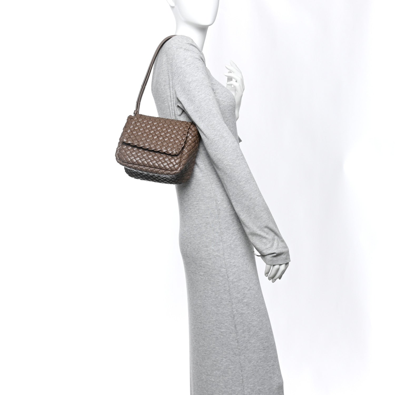 Bottega Veneta Nappa Intreccio Mini Cobble Shoulder Bag Taupe Grey Bottega Veneta Nappa Intreccio Mini Cobble Shoulder Bag Taupe Grey