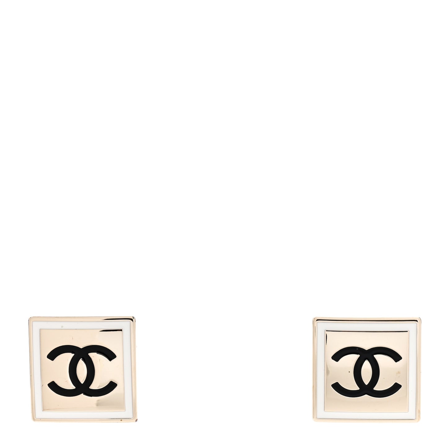 Metal Enamel CC Square Earrings Gold Black White