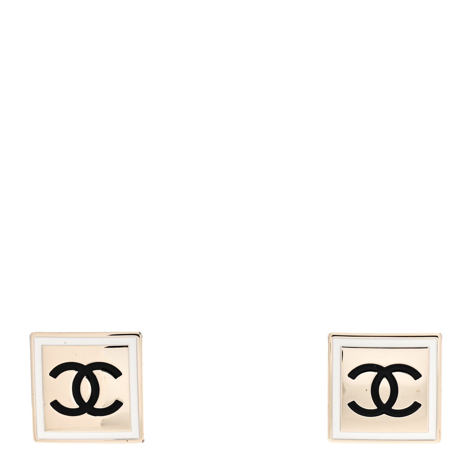 Chanel Metal Enamel CC Square Earrings Gold Black White 1 of 5