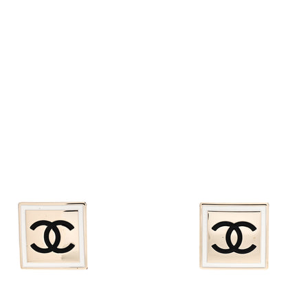 Chanel Metal Enamel CC Square Earrings Gold Black White 1 of 5