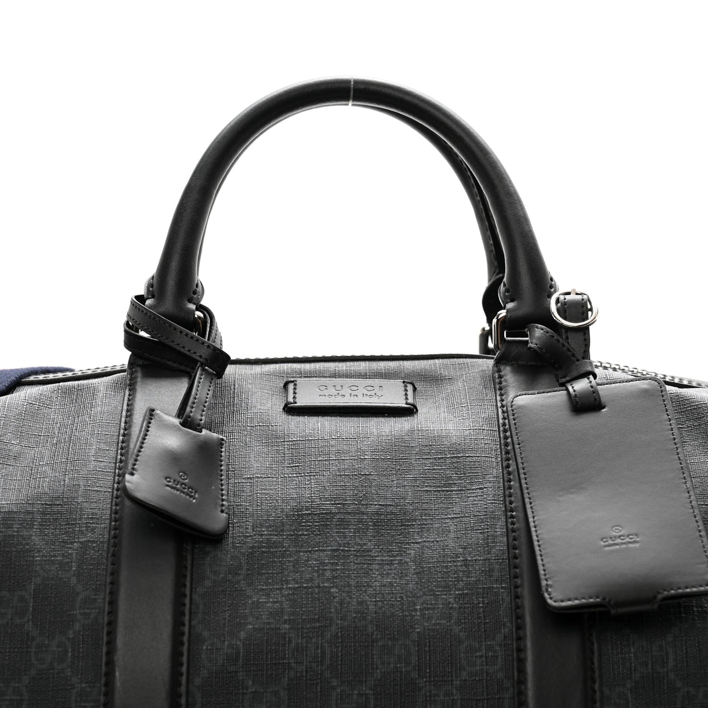 Soft GG Supreme Monogram Appia Calfskin Web Large Carry On Duffle Bag Black Grey