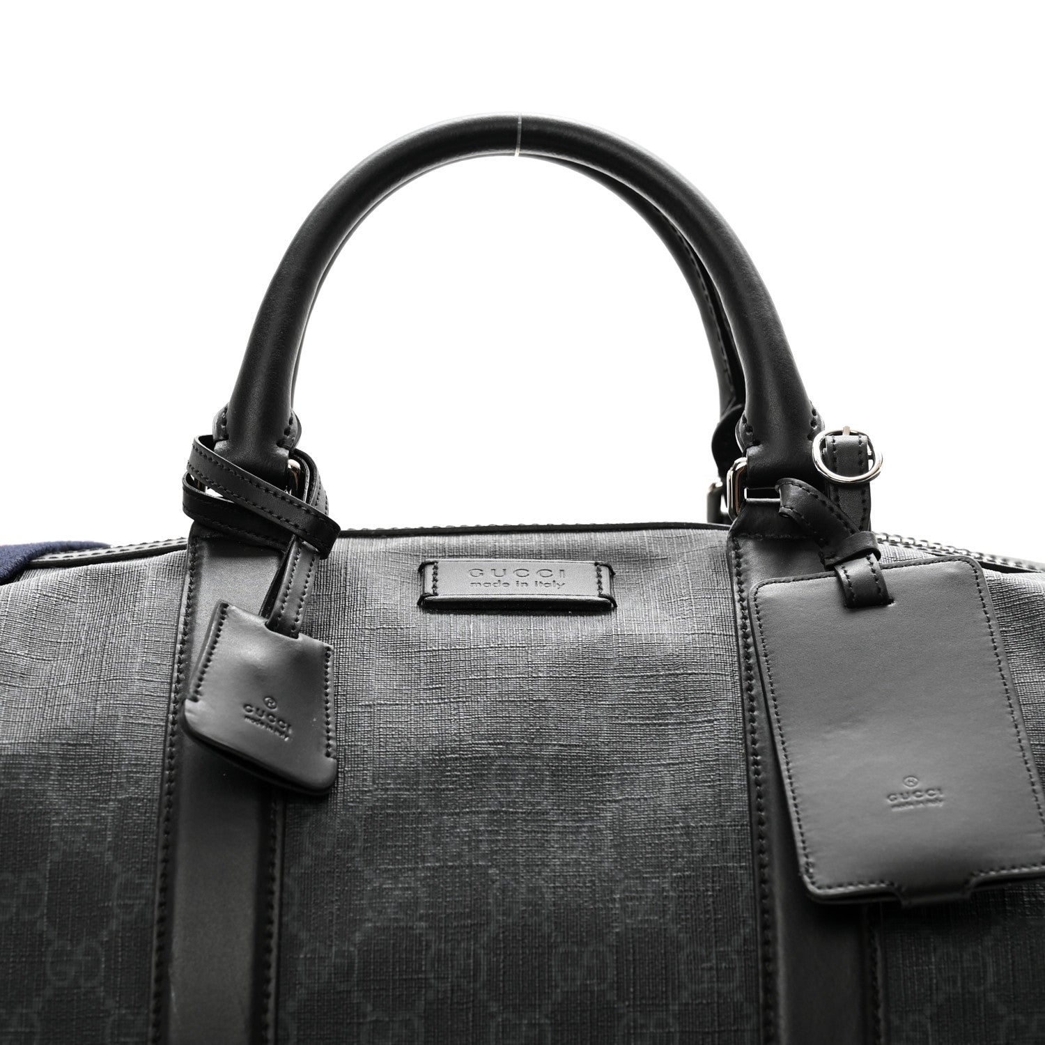 Gucci Soft GG Supreme Monogram Appia Calfskin Web Large Carry On Duffle Bag Black Grey 7 of 16
