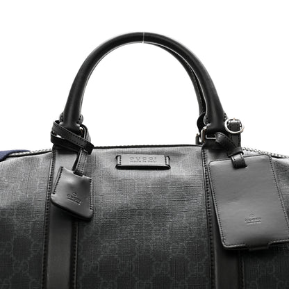 Gucci Soft GG Supreme Monogram Appia Calfskin Web Large Carry On Duffle Bag Black Grey 7 of 16