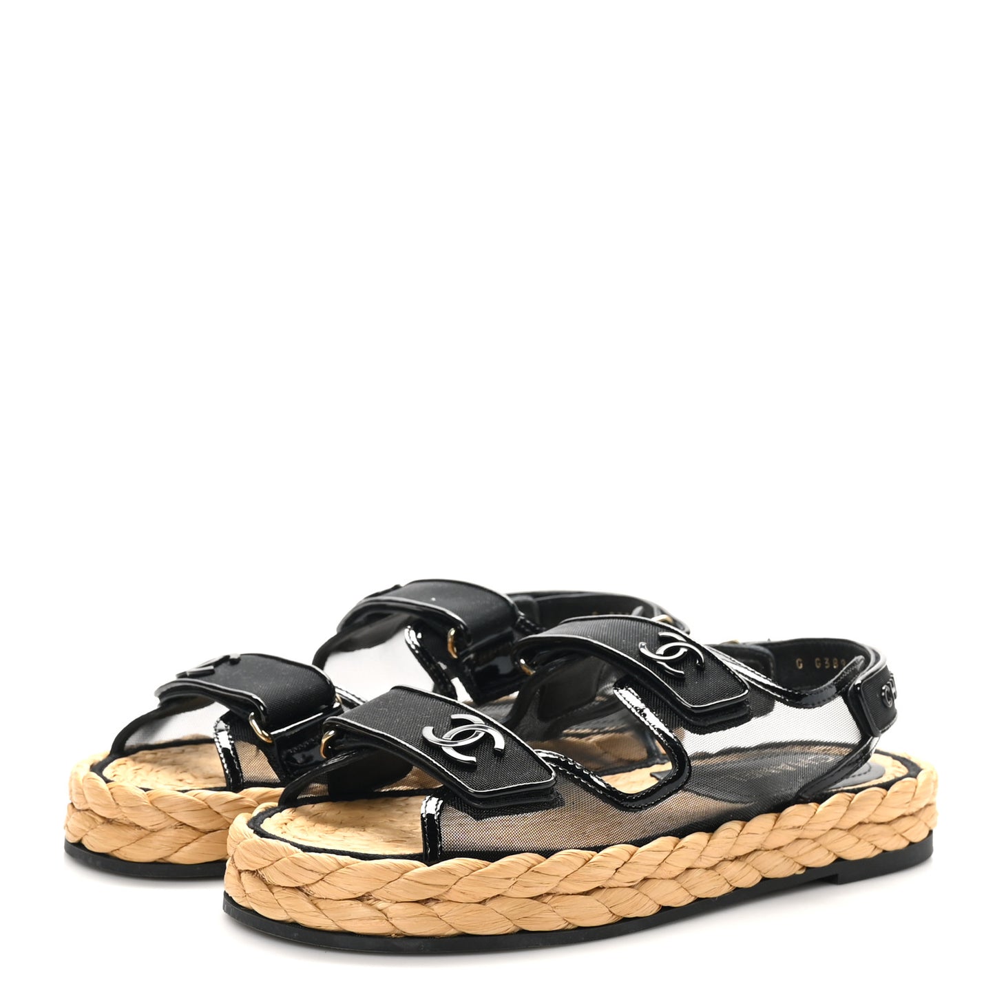 Mesh Patent Calfskin Velcro Dad Sandals 40 Black
