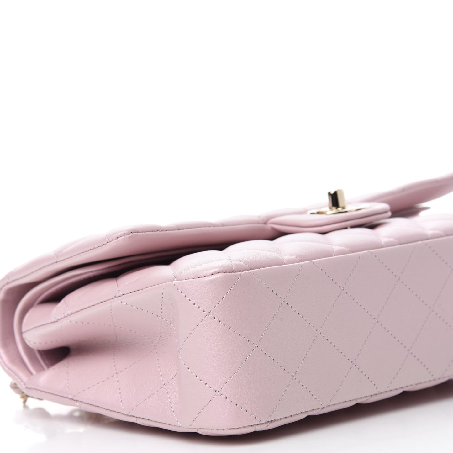 Iridescent Calfskin Quilted Medium Double Flap Light Pink