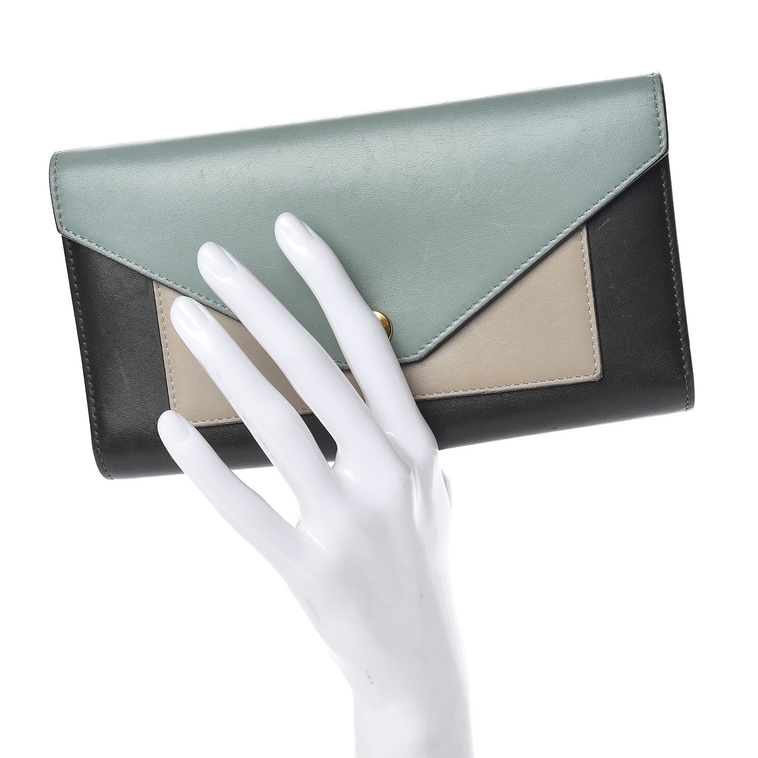 Celine Smooth Calfskin Pocket Tri-Fold Multifunction Envelope Flap Wallet Jade 2 of 26
