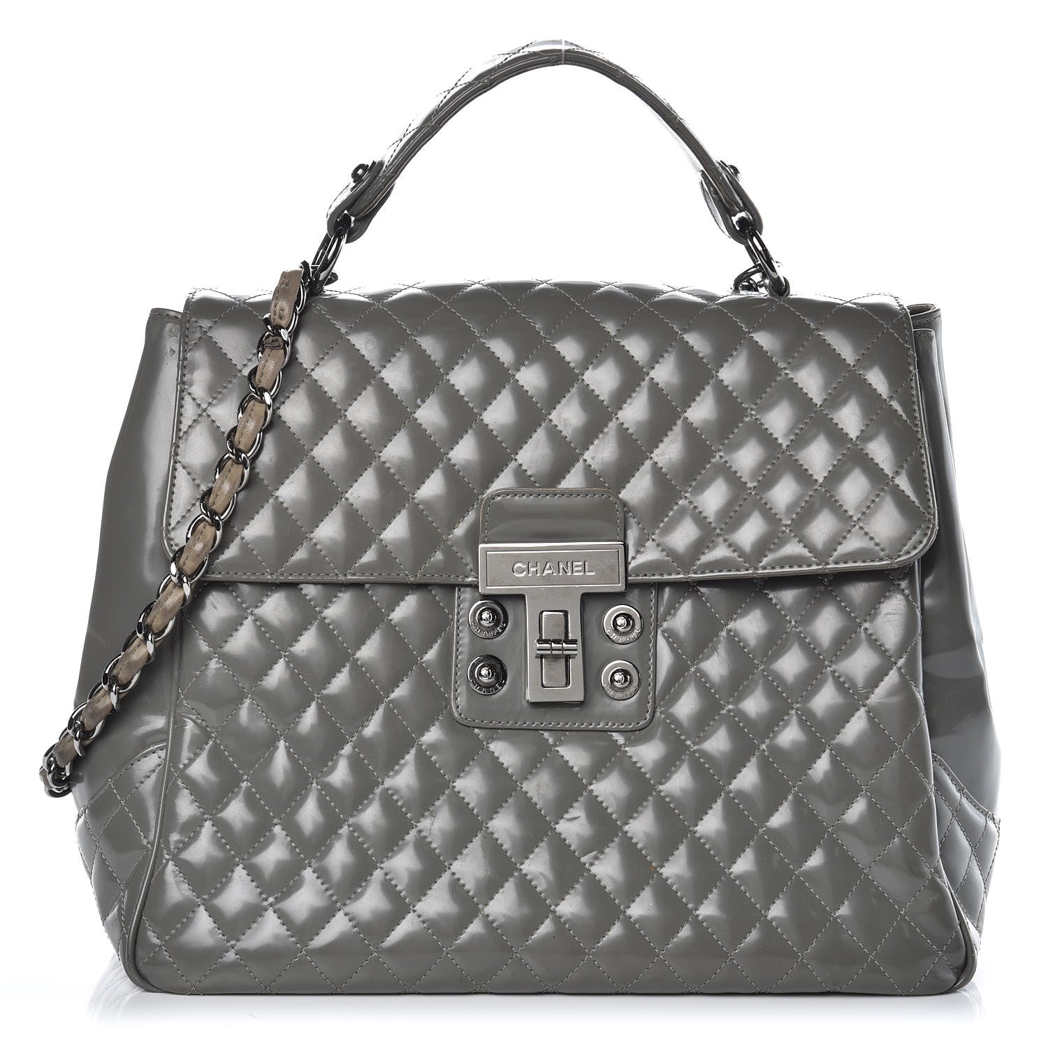 Chanel Glazed Calfskin Mademoiselle Lock Kelly Flap Bag Grey 1 of 21