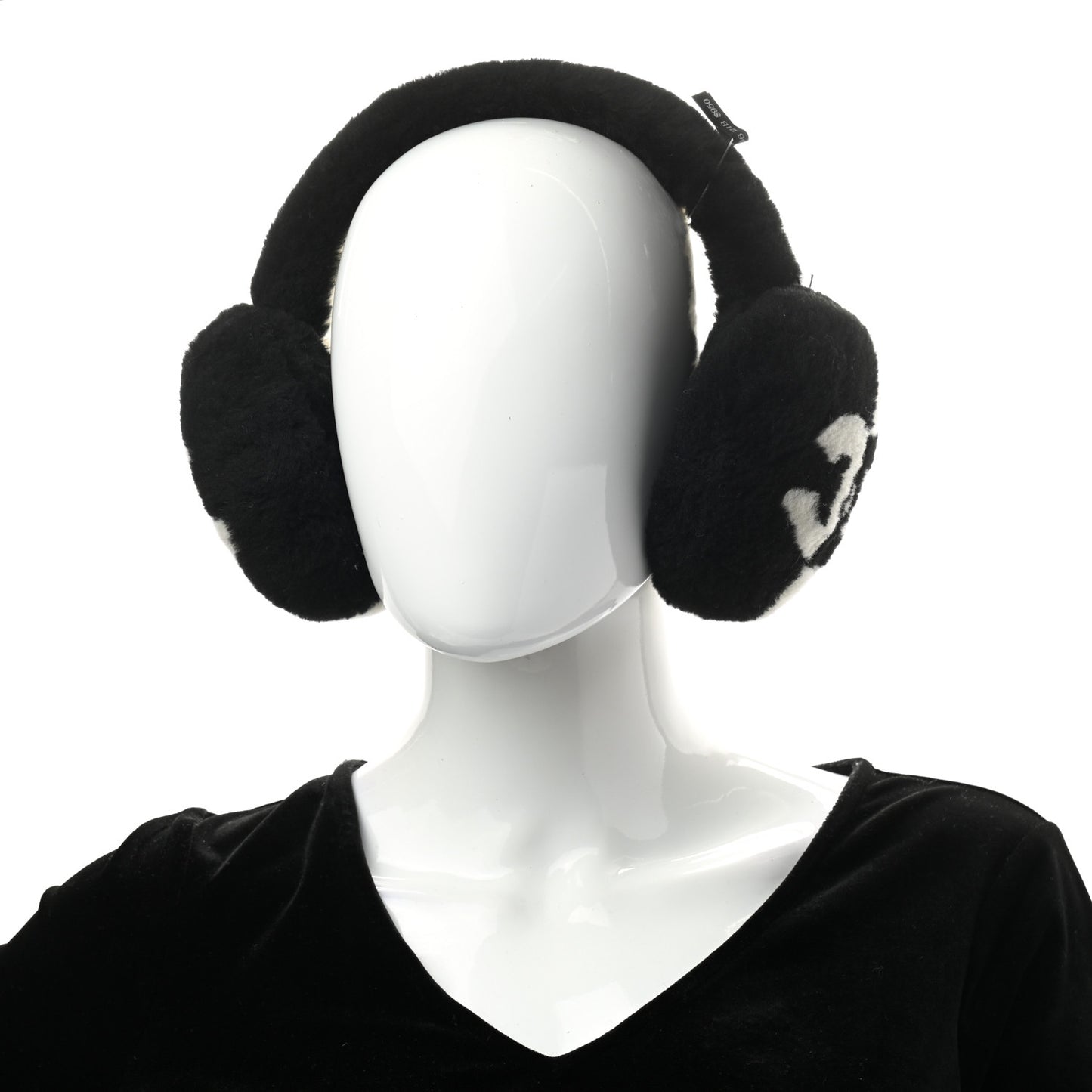 Shearling CC Bi-Color Ear Muffs White Black