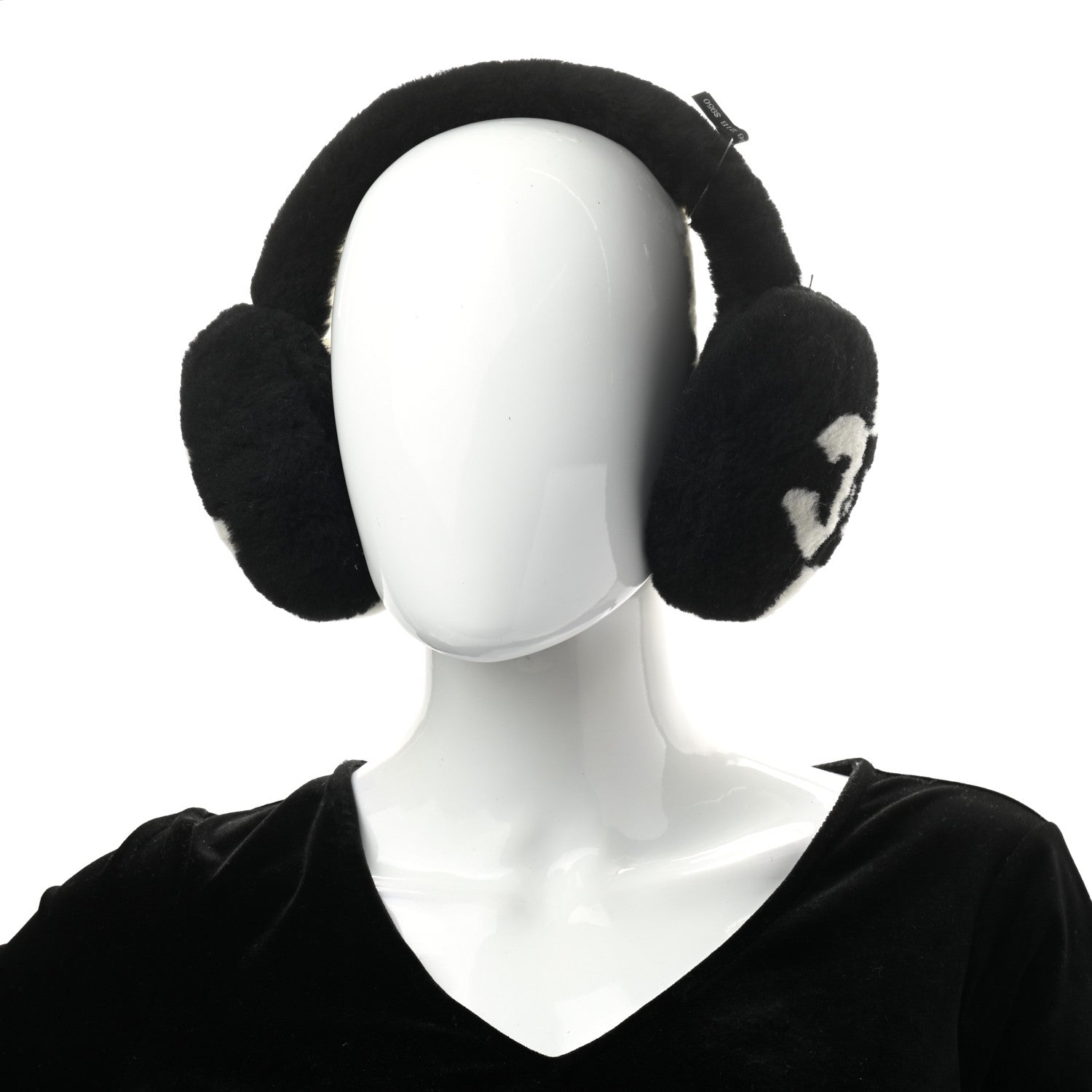 Chanel Shearling CC Bi-Color Ear Muffs White Black 2 of 5