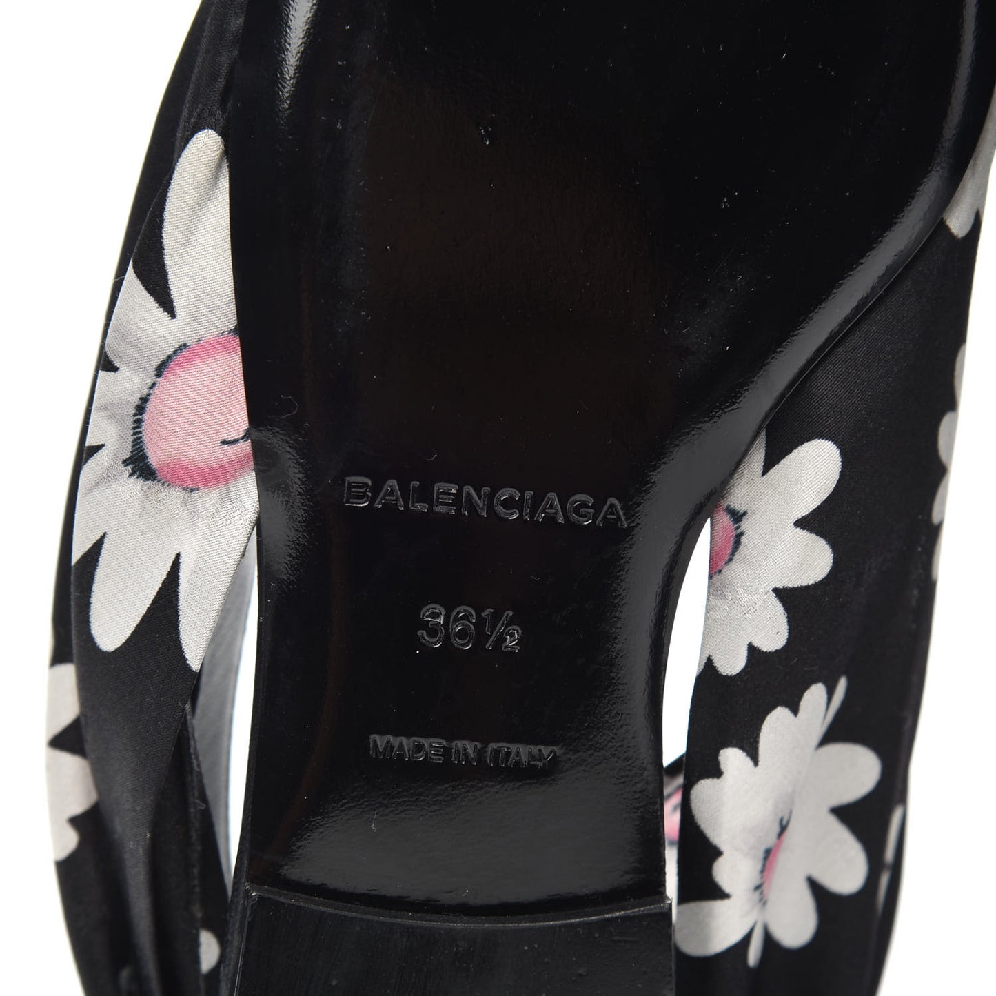 Satin Floral Print Knife Pointy Toe Slingback Flats 36.5 Black