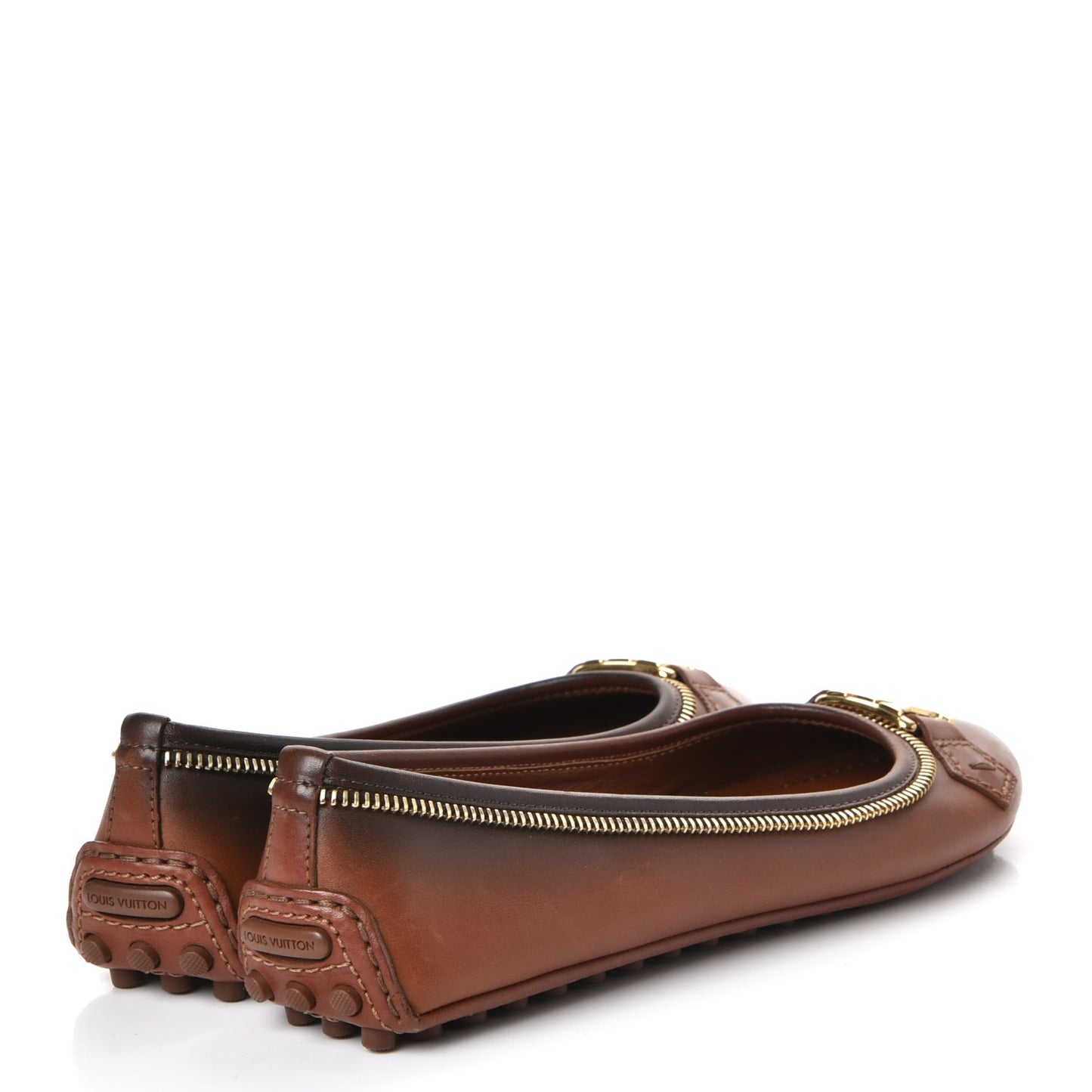 Calfskin Zip Oxford Ballerina Flats 35.5 Cognac