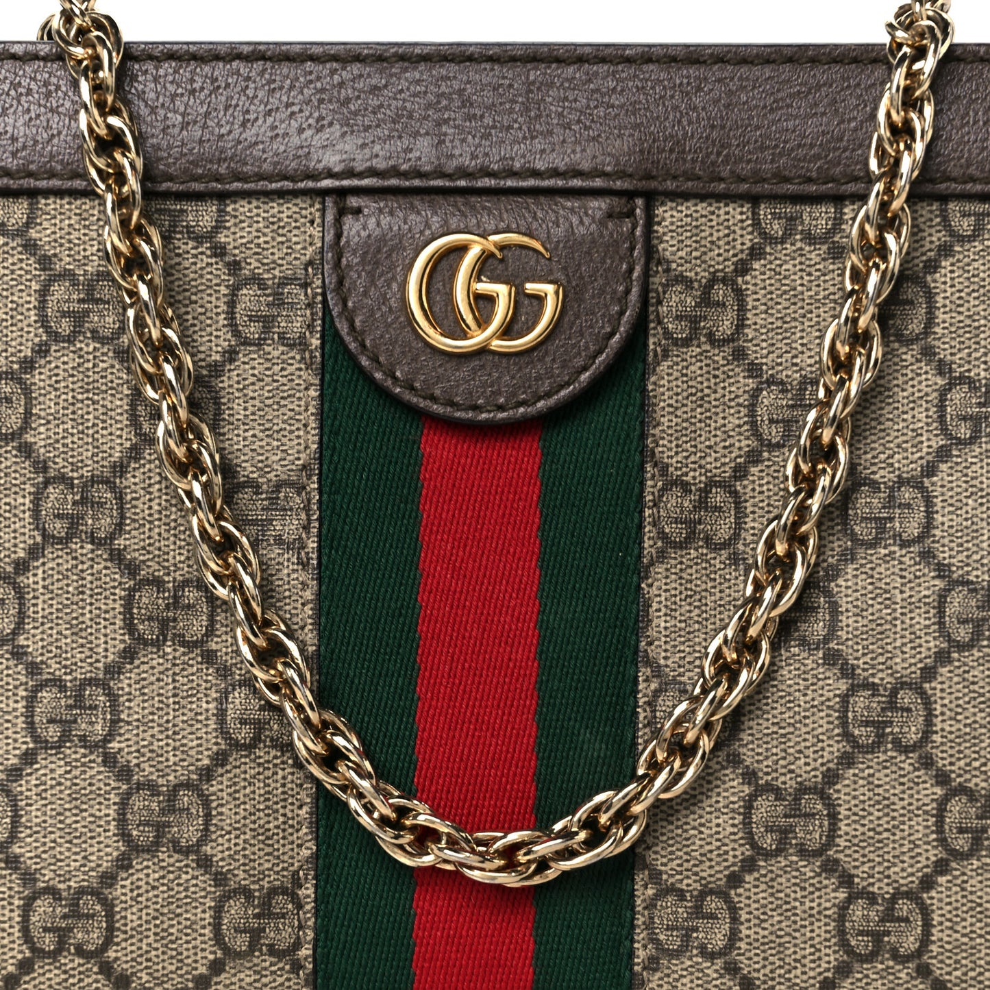 GG Supreme Monogram Web Small Ophidia Chain Shoulder Bag Brown