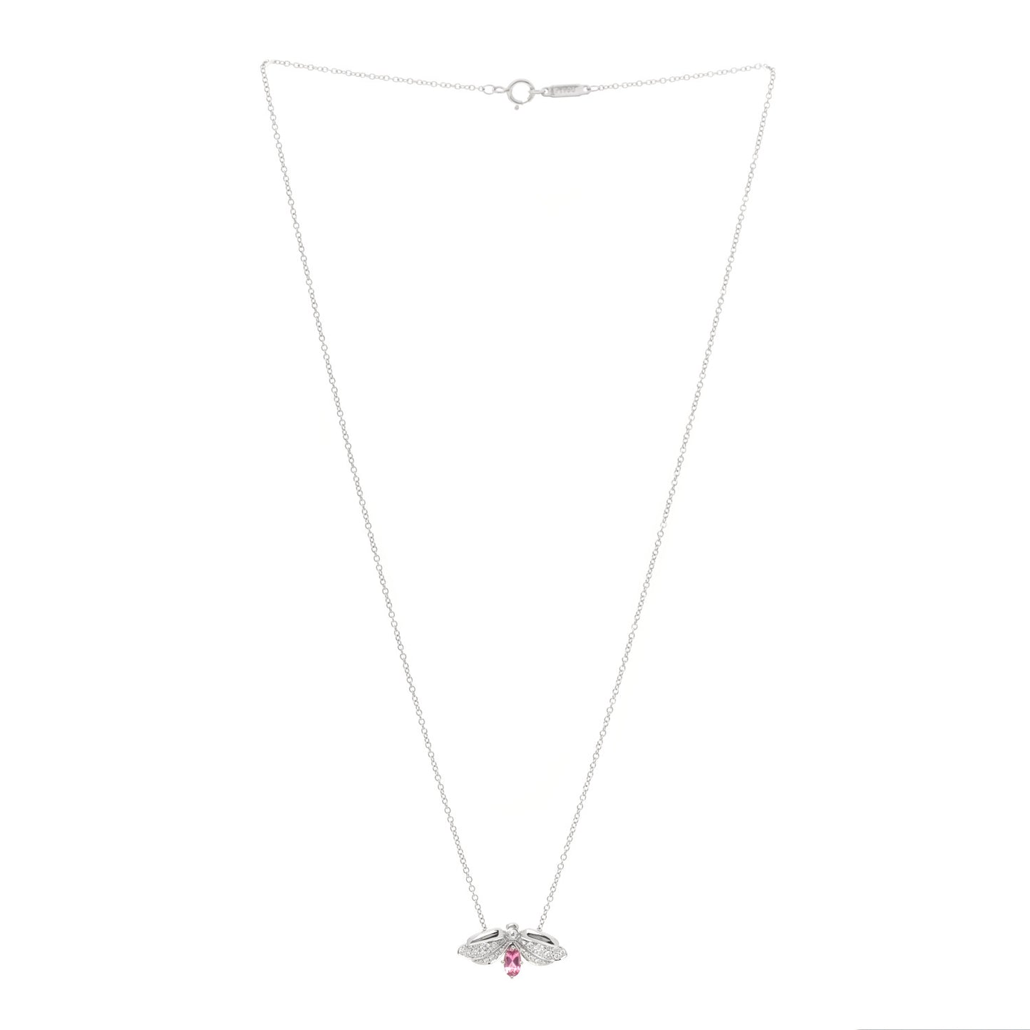 Platinum Diamond Pink Tourmaline Paper Flowers Firefly Pendant Necklace