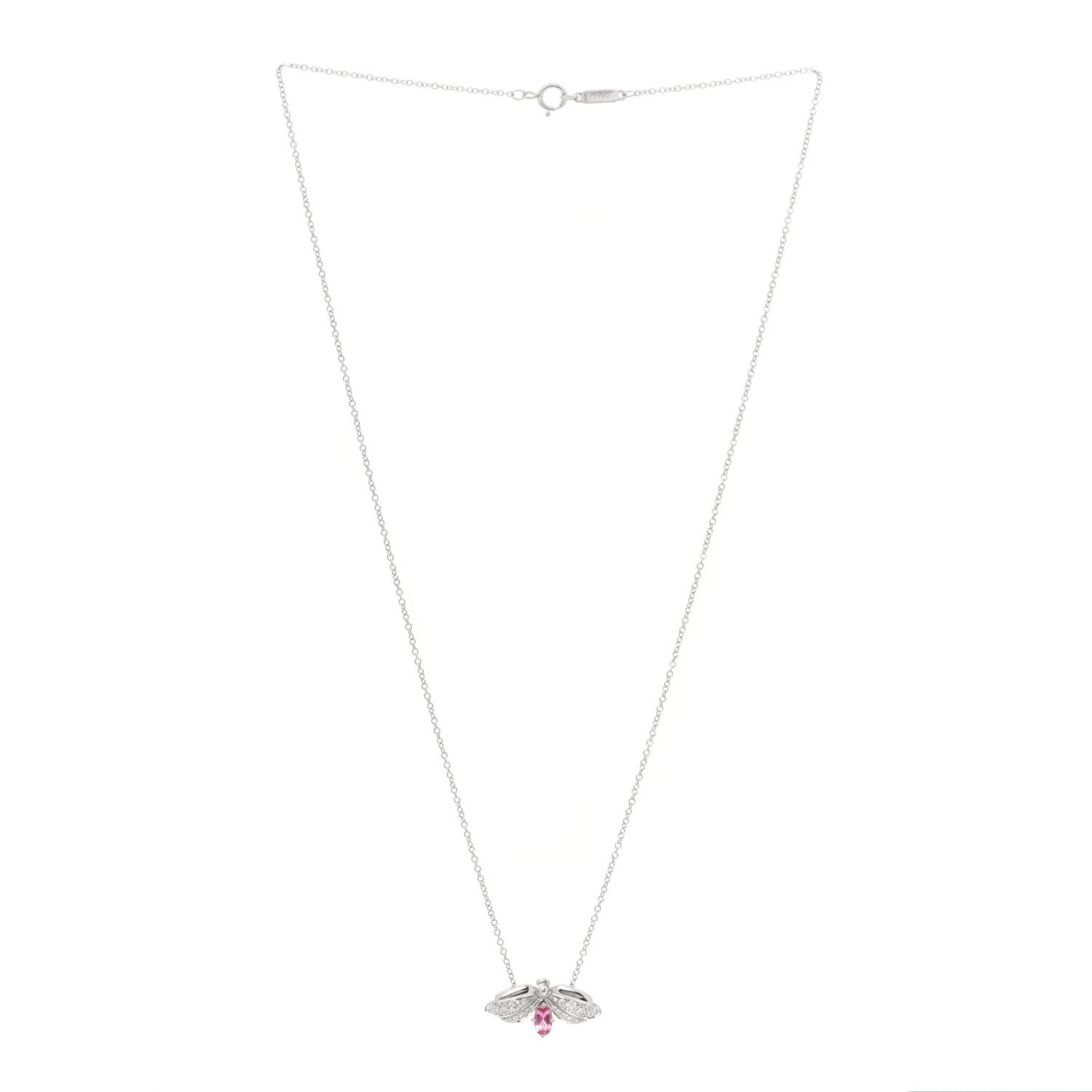 Tiffany Platinum Diamond Pink Tourmaline Paper Flowers Firefly Pendant Necklace 3 of 6