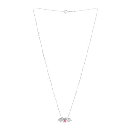 Tiffany Platinum Diamond Pink Tourmaline Paper Flowers Firefly Pendant Necklace 3 of 6
