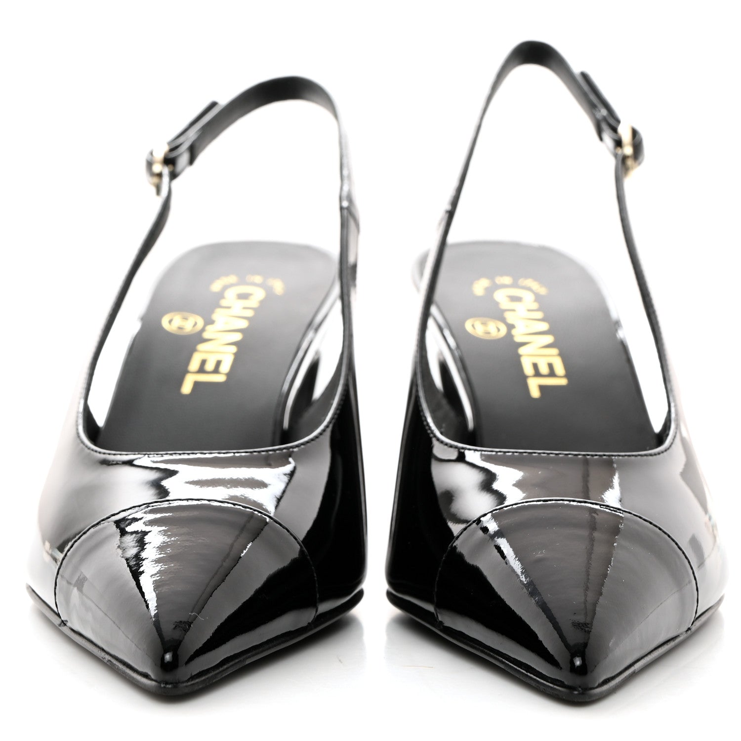 Chanel Patent Calfskin Cap Toe CC Slingback Pumps 37 Black 2 of 9