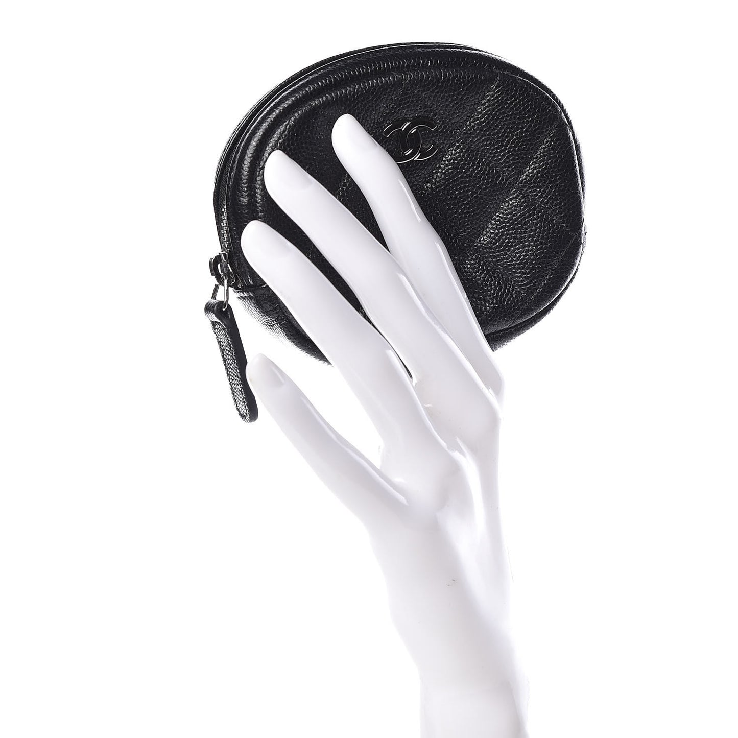 Iridescent Caviar Quilted Zip Around Classic Coin Purse Black