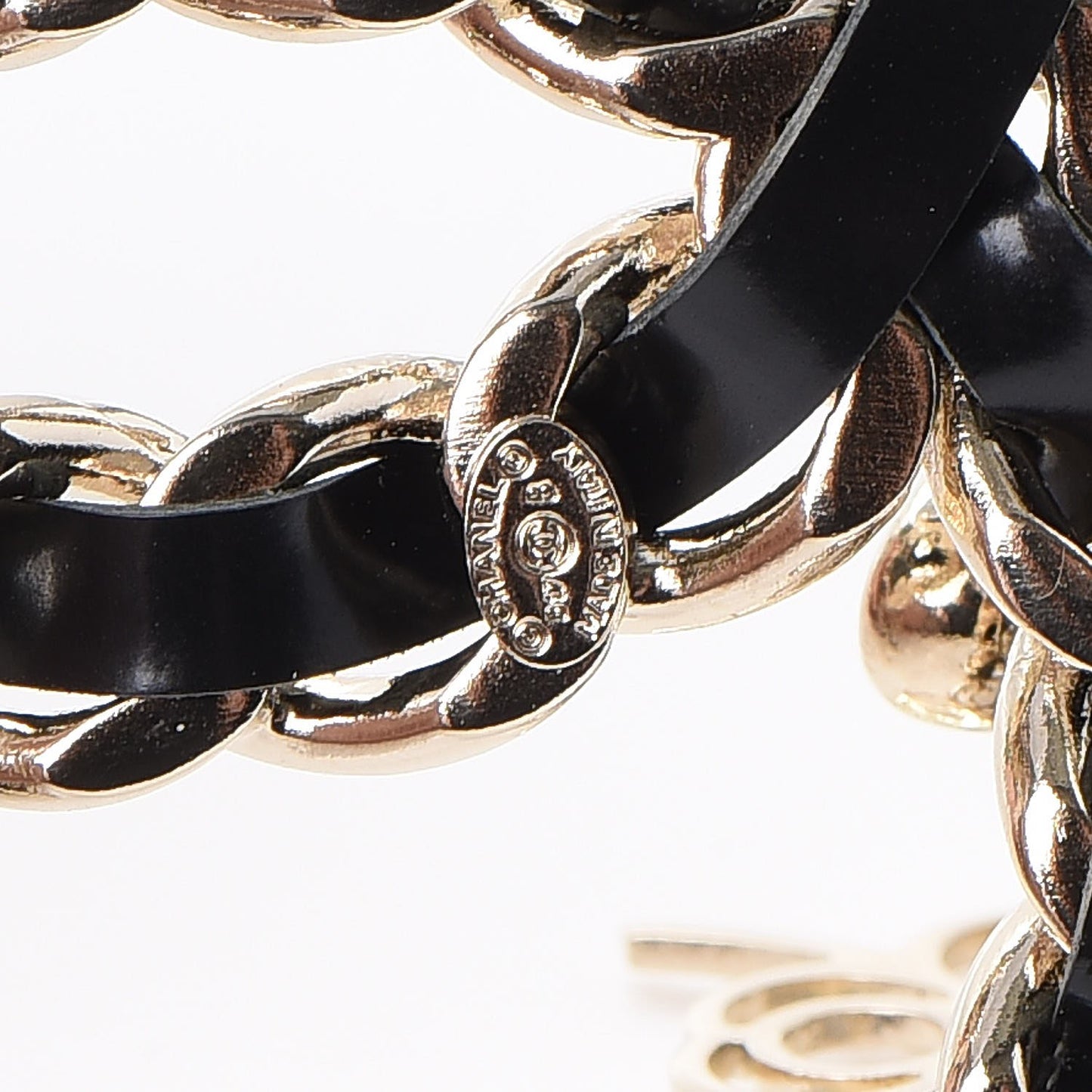 Lambskin Crystal Chain CC Charms Brooch Black Gold