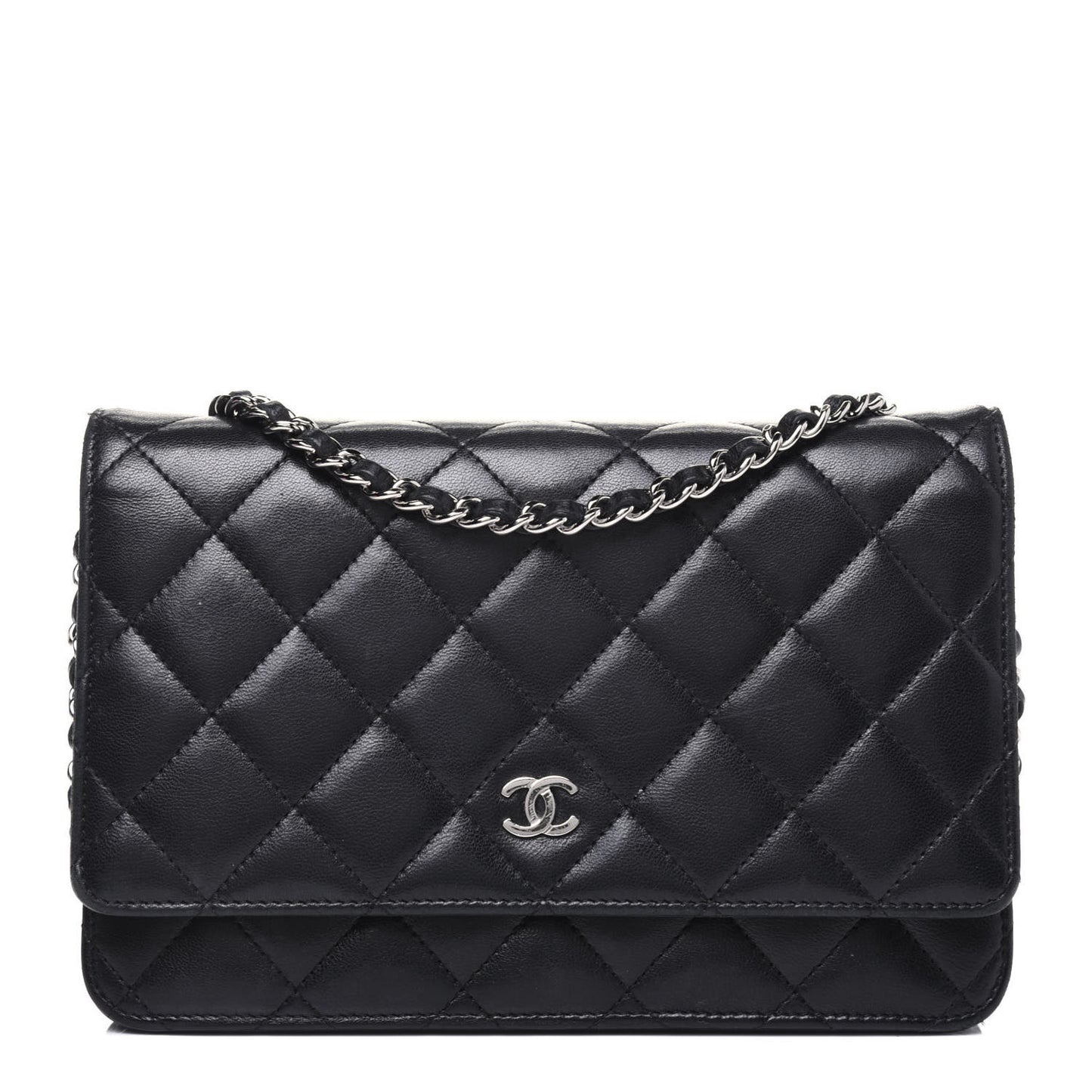 Lambskin Quilted Wallet On Chain WOC Black